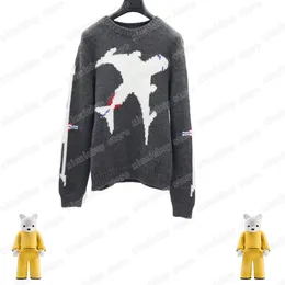 22SS Mens Women Designers Pullover Sweaters Luxury Watercolor Airplane Street Long Sleeve Blue Grey XS-L