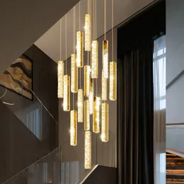 New modern crystal chandelier lamp for staircase long gold lobby home decor light fixture luxury living room led hanging lamp