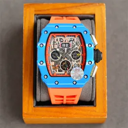 11-03 Montre de Luxeメンズ腕時計50x40mm多機能自動メカニカル運動カーボン繊維ケース輸入ゴム腕時計の高級時計腕時計