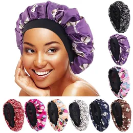 Elastic Print Satin Cap Women Nightcap Soft Hair Care Pathology Cap Fashion Home Round Bonnet Beauty Salon Single Layer Hat