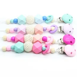 Baby Pacifier Holders Newborn Wooden Pacifier Clips Prevent Falling Infant Cartoon Knitting Wool Teether Clip Baby Feeding