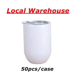 Local Warehouse 12oz Sublimation Wine Tumblers Stainless Steel Wine Glass Egg Mugs Double Insulated Water Bottles Drinking Cups Coffee Milk Glass A12