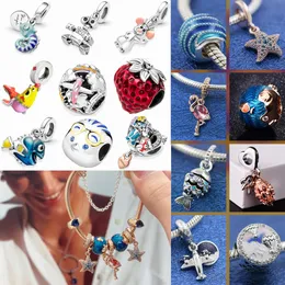 925 Silver Fit Pandora Charm 925 Bracelet 2022 Summer Charms Turtles Airplane Globe Bead Dangle Sharms مجموعة قلادة DIY Fine Beads Jewelry