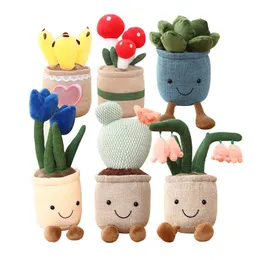 UPS 25-30CM Lifelike Tulip&Succulent Plants Plush Stuffed Toys Soft Bookshelf Decor Doll Creative Potted Flowers Pillow for Girls Kids Gift