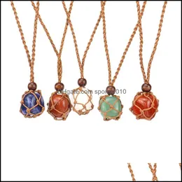 Arts And Crafts Healing Crystal Natural Stone Pendant Weave Net Bag Charms Green Pink Opal Rope Chain Necklaces Who Sports2010 Dhrgh