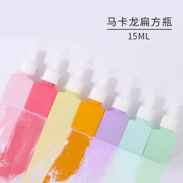 330X 15ml Macaron Flat Shoulder Essential Oil Bottles 0.5oz Colorful Scrubs Reusable Essence Liquid Glass Square Dropper Jar