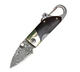 Damaskus nyckelkedja fällfolk kniv VG10-Damascus stålblad kopparhuvud ebenholts handtag EDC mini vikande knivar