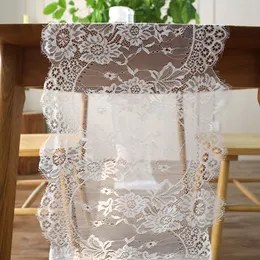 35x300cm Vintage White Black Lace Floral Runner Table Cover Hotel Home Boho Birthday Wedding Party Banquet Decor Supply