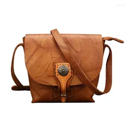 Evening Bags First Layer Cow Leather Shoulder Bag Solid Color Buckle Small Women's Leisure Mailbox BagEvening