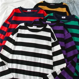 5 colori Donna Cotone Viola a righe Top Slim Fit maglietta Harajuku Maglietta estiva manica lunga coreana Feminina maglietta oversize 220525