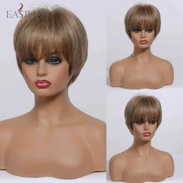 Easihair Bob Прямой коричневый смешанный блондинка синтетические парики с теплостойкими натуральные поддельные волосы для женщин ежедневно косплей 220525