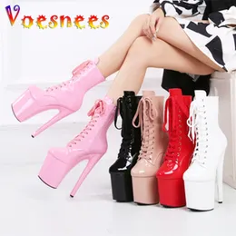Sexy Women Shoes Ankle Boots INS Style 20CM Extreme High Heels Platform Boots Lace Up Sexy Pole Dancing Ankle Boots Side Zip 220805