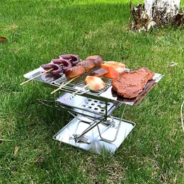 Utomhus rostfritt fällbara BBQ -grillar Picknickgrillstativ BBQ -stekt spis med förvaringspåse T200506