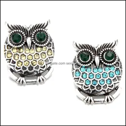 Klamry Haczyki Odkrycia biżuterii Komponenty Vintage Rhinestone Owl Swaj Snap Button Buttons Dopasowanie metalowej bransoletki Kolczyki Naszyjki WAM