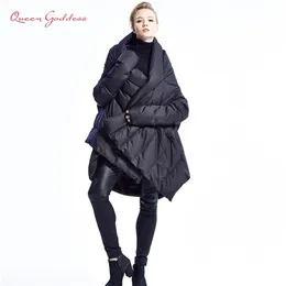 Moda Kadınlar Down Ceket Pelerinler Avrupalı ​​Tasarımcı Asimetrik Uzunluk Kış Parkları Plus Boyut Dış Giyim 201214