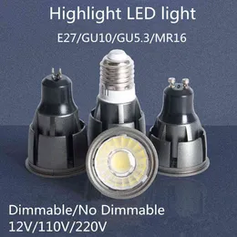 Super luminoso dimmerabile GU10 / GU5.3 / E27 / MR16 COB 9W 12W 15W LED lampadina 85-265V 12V faretto bianco caldo / bianco freddo luce led H220428