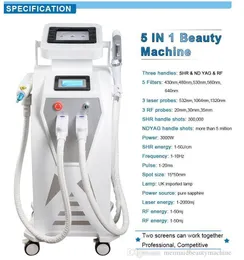 Kraftfull 500000 skott Dubbelskärm 4 IN1 Multi-Function Opt IPL Laser Therapy Machine Tattoo Removal Utrustning Vaskulär pigment Acne Behandling med Q omkopplad