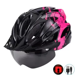 Casco da ciclismo ultraleggero con occhiali magnetici per luce posteriore Casco da bicicletta da montagna con cappuccio sicuro modellato integralmente