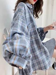 JMPRS Fashion Plaid Women Shirt Korean Oversize Tops Harajuku Daily alla matchar långärmad chic kvinnlig gula skjortor 220810