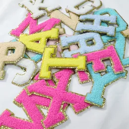 Alphabet Number Patches Party Chenille Letter Patche Iron On Letters A-Z Glitters Patches Gold Border for DIY Art Crafts Clothing Decorations SN6715