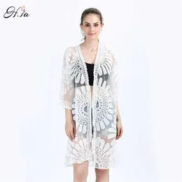 HSA Sunscreen Blue Kimono Long Shirt White Lace Women Topps Lace Sun Protection Clothing Summer Poncho Cardigans 210716