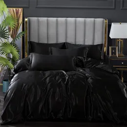 Schwarze Bettwäsche-Sets für King-Size-Bett, Doppelbett, PLA, kühle Faser, für den Sommer, gebrauchtes Einzelbettlaken, Luxus-Set, Bettbezug-Set für Queen-Size-Bett 220514