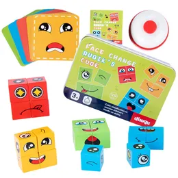 Children Montessori Emotion Change Building Blocks Feeling Expressions Puzzles Educational Kid Card Match Game With Bell Ring 220706