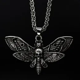 Retro Moon Moth Skull Pendant Necklace For Women Halloween Jewelry Skeleton Hip Hop Punk Choker Necklace Gift