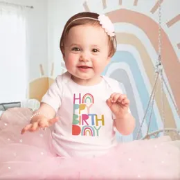 Flickans klänningar Happy Birthday Girl Born Summer Short Sleeve Tulle Tutu Dress kjol Set Infantile Clothes Toddler Första 1: a 2: a söta