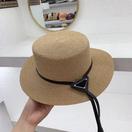 Luxury designer bucket hat cap Wide Brim Hats weaving process solid color metal triangle logo seven colors optional flat top