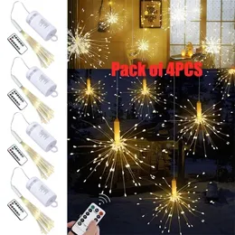 4Pcs Telecomando Impermeabile Fuochi d'artificio luce LED Striscia di filo di rame String Light per decorazioni di nozze LED Christmas Fairy Light D20 201201