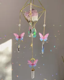 Anahtarlıklar el yapımı kelebek suncatcher peri ay çocuğu Clear Quartz/Amythest/Agate Kristal Şifa Penceresi DecorKeychains Keychainseychain