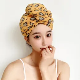 Towel Leopard Coral Fleece For Home Women Girl Towels Bathroom Microfiber Rapid Drying Hair Absorbent Shower Lady Turban Head Wrap