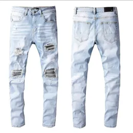 2022 Męskie Dżinsy Hip Hop High Street Moda Retro Torn Fold Szycie Męskie Woemni Designer Motocykl Jazda Slim Montaż Casual Spodnie Brand Hole Jean # 097