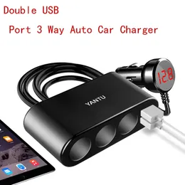 Porta USB dupla 3 vias de carregador de carregador de automóveis Adaptador de plugue com cabo com cabo 12-24V Acessórios de carros novos