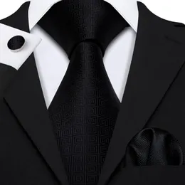남자 결혼식 파티 넥타이 손수건 Cravat Barry 패션 디자이너 세트 LS-5225를위한 검은 기하학적 넥타이 실크