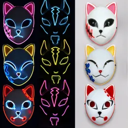 Halloween Demon Slayer LED Light Mask Anime Fox Skeleton Cosplay Party Rave Decor Mask Toys For Children Adult Halloween Party Gifts