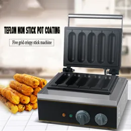 Commercial 5-Stick Skillet Hot Dog Machine Crispy Milk Stick Waffle Maker Stainless Steel Aluminum Non-Stick Bakeware 1550W 220V