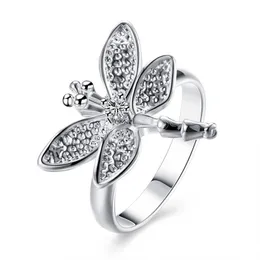 925 Srebrny kolor cyrkon Dragonfly Pierścień dla kobiet mody Folk-Custom Wedding Party Party Gift Urok Jewelry