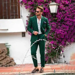 Fashion Green Double Breasted Suits For Men Slim Fit 2 Piece Jacket Pants Set Groom Wedding Tuxedo Formal Business Costume