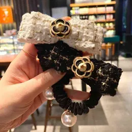 New Cotton Floral Elastic Hair Bands Hair Ties Ropes France Luxury Pearl Embroidery Plaid Flower Rubber Band Headband Wholesale AA220323