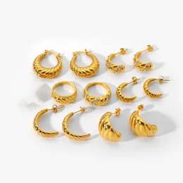 Hoop Huggie Trendy Crossiant Rings Zirconic Twist Earrings 18k Gold Plated Circle Rostfria smycken Set Womenhoop Huggiehoop