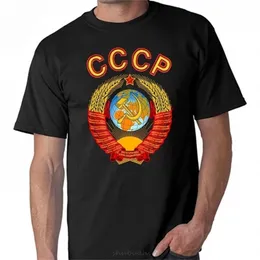 Camiseta gráfica russa 100% algodão vermelho com emblema da URSS e hino impressão moda camiseta masculina algodão marca teeshirt 220323