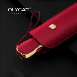 Olycat Flat Ultra Light Protection UV Gabinete UV Rainy and Sunny Umbrella 3 Fold Automatic Woman 220426