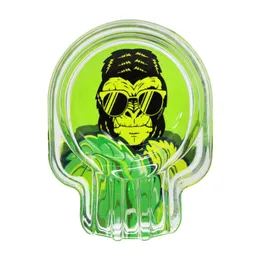 Gorrila Premium Handmade Skull Glass Glass Ashtray Three Tigablette Ash Holder 62mmタバコ灰皿喫煙卸売ディスプレイ