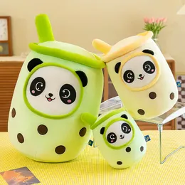 Creative Milk Tea Cup pluche poppen omgezet in Panda Doll knuffels zacht kussenspeelgoed