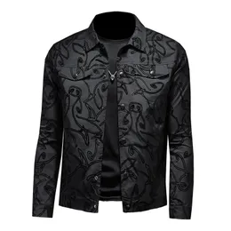 Men's Jackets Luxury Flocking Bomber Jacket Men 2022 Autumn Business Casual Slim Lapel Single Breasted Dress Coat Social Street Wear