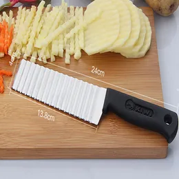 Ny rostfritt stål potatischip skiva degen vegetabilisk frukt crinka wavy skiva kniv potatis cutter chopper fransk stek maker