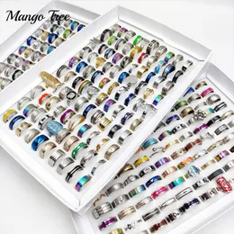 50pcs/lot trendyステンレススチールリング女性用男性卸売ミックスウェディングジュエリーギフトカップルアクセサリーフィンガーリングアニロ220713