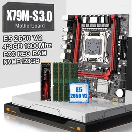 Płyty główne Moederbord Combo E5 2650 V2 Procesor 4 Stuks 8GB 1600 ECC-GEHEUGEN NVME M.2 128 GB ONDERSTEUNING DDR3 ECC Reg Ram Tot 64GBMothe